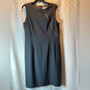 Calvin Klein Grey Sleeveless Sheath Dress with Zipper Detail